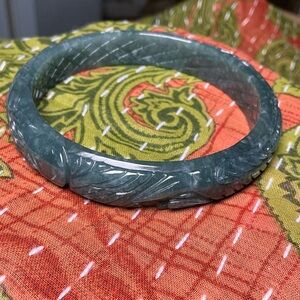 Blue Water Jade Carved Hard Bangle Size 63.7mm